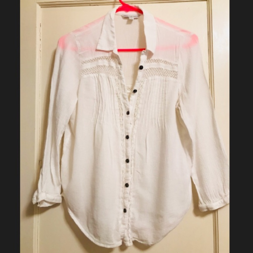 American Eagle White Sheer Button-up